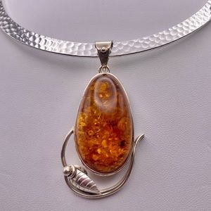 Large Amber and Sterling Silver 925 Pendant